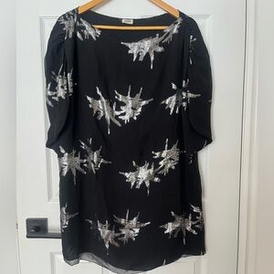 L'AGENCE 100% Silk Black Dress with Metallic Starburst